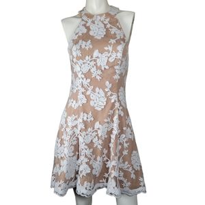 Dress The Population Sequined Lace Floral Print Halter Evening Dress, EUC, sz M